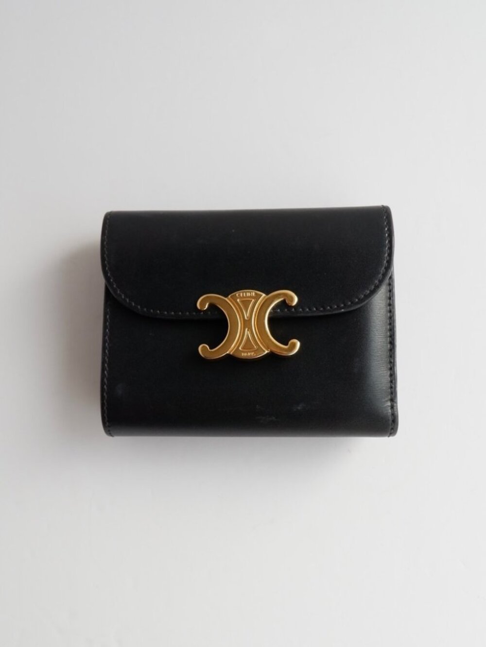 Authentic Preowned Celine Black Leather Triomphe Bi-Fold Wallet